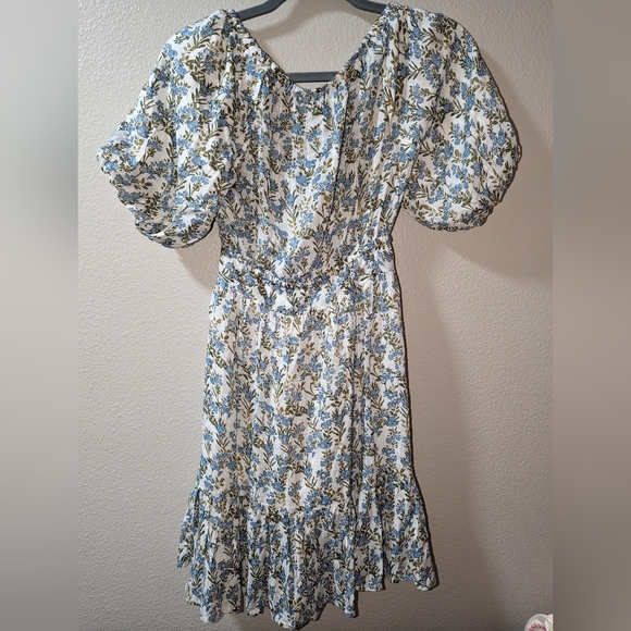 Minkpink Juniper mini dress NEW linen blend puff sleeve flowy floral shopbop - Picture 7 of 10